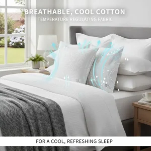 Illustration highlighting the breathable cotton cover of a super king pillow for a cool night's sleep.