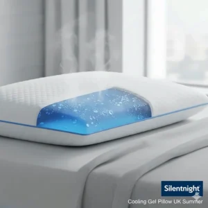 A breathable cooling gel pillow designed to regulate temperature and provide comfort during warm UK summer nights.