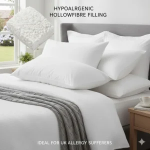 An illustration of a hypoallergenic hollowfibre super king pillow, ideal for UK allergy sufferers.