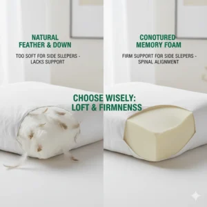 A comparison of memory foam and natural feather pillows, highlighting which offers better loft for side sleepers in the UK.