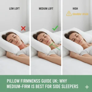 A guide to pillow loft levels, showing why a firm or medium-firm pillow is the best choice for side sleepers to support the head.
