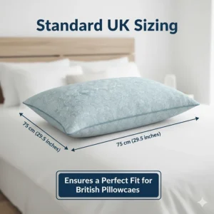 Alt text for image 9 Graphic showing standard UK pillow dimensions (50x75cm) for a cooling pillow to ensure it fits British pillowcases.