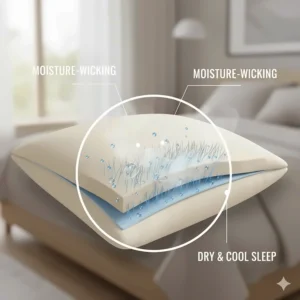 Illustration of bamboo fibres wicking away moisture to keep sleepers dry and comfortable.