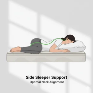 A photorealistic view of a side sleeper using a high-loft down alternative pillow for optimal neck alignment.