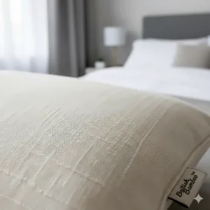 Detailed view of the breathable, eco-friendly bamboo fabric weave used in UK-manufactured pillows.