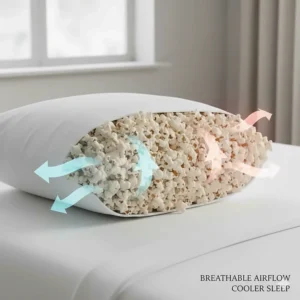 Diagram showing airflow through shredded memory foam to prevent overheating during British summer nights.