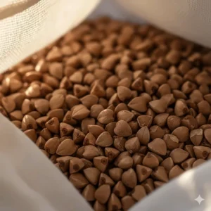 Close-up of thousands of breathable organic buckwheat hulls used as natural pillow filling.