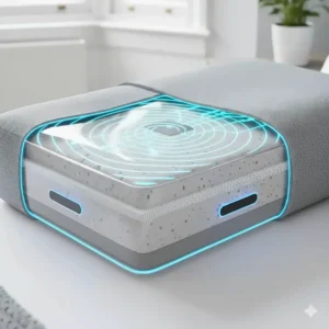 Technical illustration highlighting the haptic vibration zones within the pillow designed for a gentle and silent wake-up.