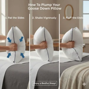 A step-by-step guide on how to plump a goose down pillow to maintain its natural bounce and shape.