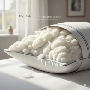 Illustration showing the high loft and fill power of genuine Hungarian goose down clusters.