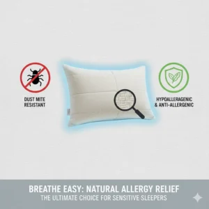 Icon-based illustration showing the dust-mite-resistant and hypoallergenic properties of wool bedding.