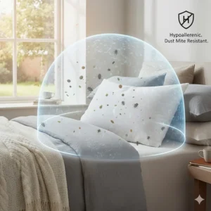 Detail of a breathable pillow surface that prevents dust mites, ideal for UK allergy sufferers.
