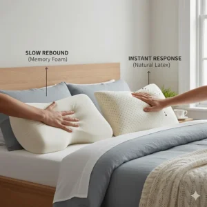 Visual comparison of the slow-rebound sink of memory foam versus the instant responsive bounce of latex.