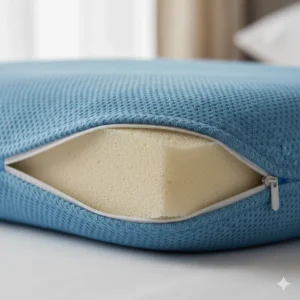 Close-up of the breathable orthopaedic memory foam used in a premium anti-snoring pillow.