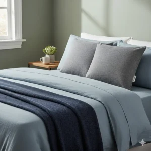 Two adjustable shredded memory foam pillows sitting side-by-side on a UK standard double bed.