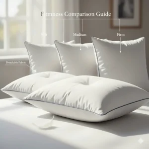 A comparison guide of soft, medium, and firm Hungarian goose down pillows for different sleep positions.