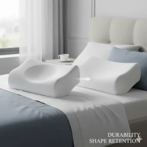 Illustration of a solid memory foam pillow retaining its shape after use, highlighting its long-term durability.