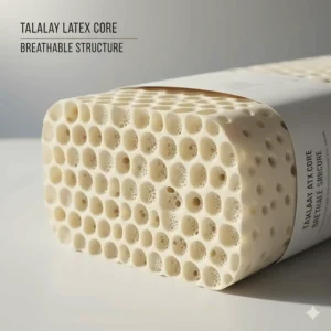 Close-up showing the honeycomb breathable structure of a Talalay latex pillow core for enhanced airflow.