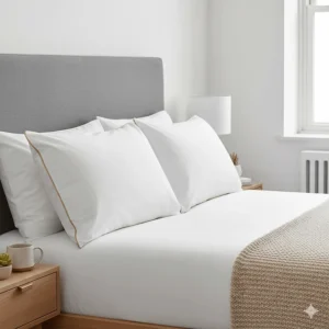 A pair of pillows arranged on a standard UK King size bed, demonstrating the ideal setup for back sleepers.