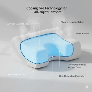 Graphic showing heat dissipation technology to keep side sleepers cool throughout the night.