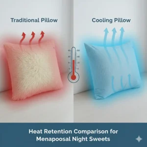 Side-by-side comparison of heat retention in a traditional pillow versus a cooling pillow for night sweats.