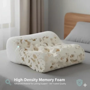A detailed view of the high-density foam texture used in a memory foam pillow under £30.