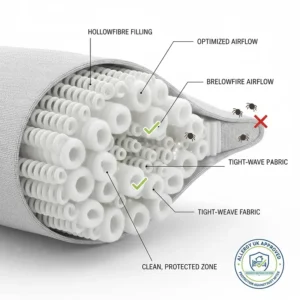Cross-section of hypoallergenic hollowfibre filling used in UK anti-allergy pillows.