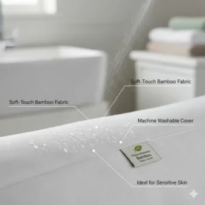 Close-up of a machine-washable, hypoallergenic bamboo cover suitable for sensitive UK skin.