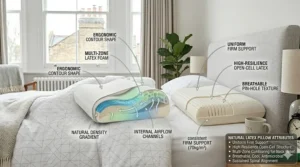 Comparison of an ergonomic contour pillow and a traditional pin-hole texture natural latex pillow for consistent firm support.