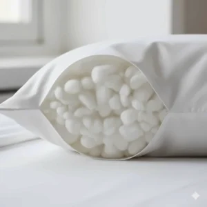 A cross-section showing the soft, hypoallergenic synthetic down alternative fibre fill inside a hotel-style pillow.
