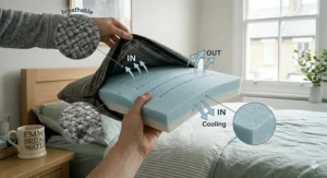 Removing internal layers from an adjustable pillow to customise the height for different sleeping positions.