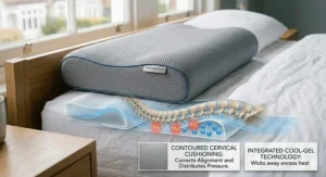 An anti-allergy pillow featuring a British Allergy Foundation seal of approval, suitable for back sleepers with hay fever.