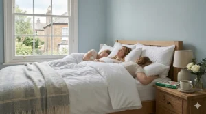 A diagram of a back sleeper resting on a pillow that cradles the head and supports the natural curve of the neck.