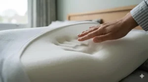 Close-up of breathable, high-density memory foam used in a premium British orthopaedic pillow.