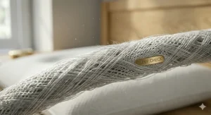 Macro view of the high-quality, hypoallergenic fibres used in a British-standard medium firm pillow.