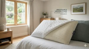 An illustration of the breathable memory foam core featuring air flow channels for a hygienic and cool sleep surface.