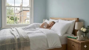 A flat, low-profile pillow illustration suitable for front sleepers to prevent neck strain during the night.