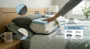 Diagram showing pressure relief points on a pillow for combination sleepers to reduce neck ache.