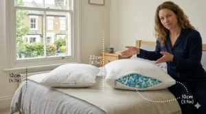 A comparison chart showing how the best adjustable pillow adapts to different heights versus a flat standard polyester pillow.