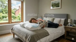 Alt text for image 6: An illustration of a contour pillow with removable foam layers to customise the height for individual comfort and support.