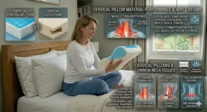 Comparison of orthopaedic pillow materials including cooling gel foam for temperature regulation and natural perforated latex.