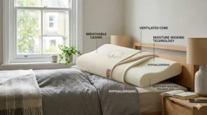 Alt text for image 8: Premium breathable pillow cover made from organic British cotton, highlighting the soft texture and hypoallergenic fabric.