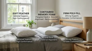 Alt text for image 9: Step-by-step guide showing the best pillow placement to minimise shoulder compression for side and back sleepers.