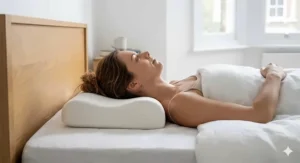 Alt text for image 4: A back sleeper using a pillow designed to maintain the natural curve of the cervical spine.