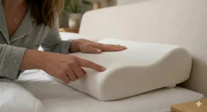 Medical illustration demonstrating improved spinal alignment when using an orthopaedic pillow.
