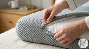 A diagram illustrating how an ergonomic alignment pillow supports the natural curve of the neck and spine during sleep.