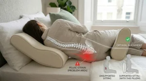 Diagram showing how the right pillow maintains healthy neck and spine alignment.