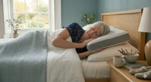 Alt text for image 9: A comparative illustration showing reduced joint strain when using a specialist arthritis pillow versus a standard soft pillow.