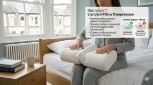Comparison of different pillow depths showing how a deep pillow fills the gap between the head and shoulder for a side sleeper.