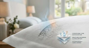 Close-up of breathable hypoallergenic fabric that wicks away moisture for a comfortable night’s sleep.